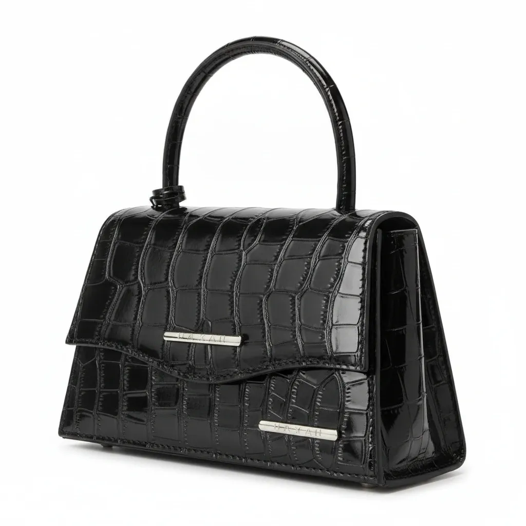 PLUSHH Women's Evening Handbag - Black Croc-Embossed Luxury / شنطة سهرة نسائية فاخرة من PLUSHH بنقشة التمساح الكلاسيكية باللون الأسود