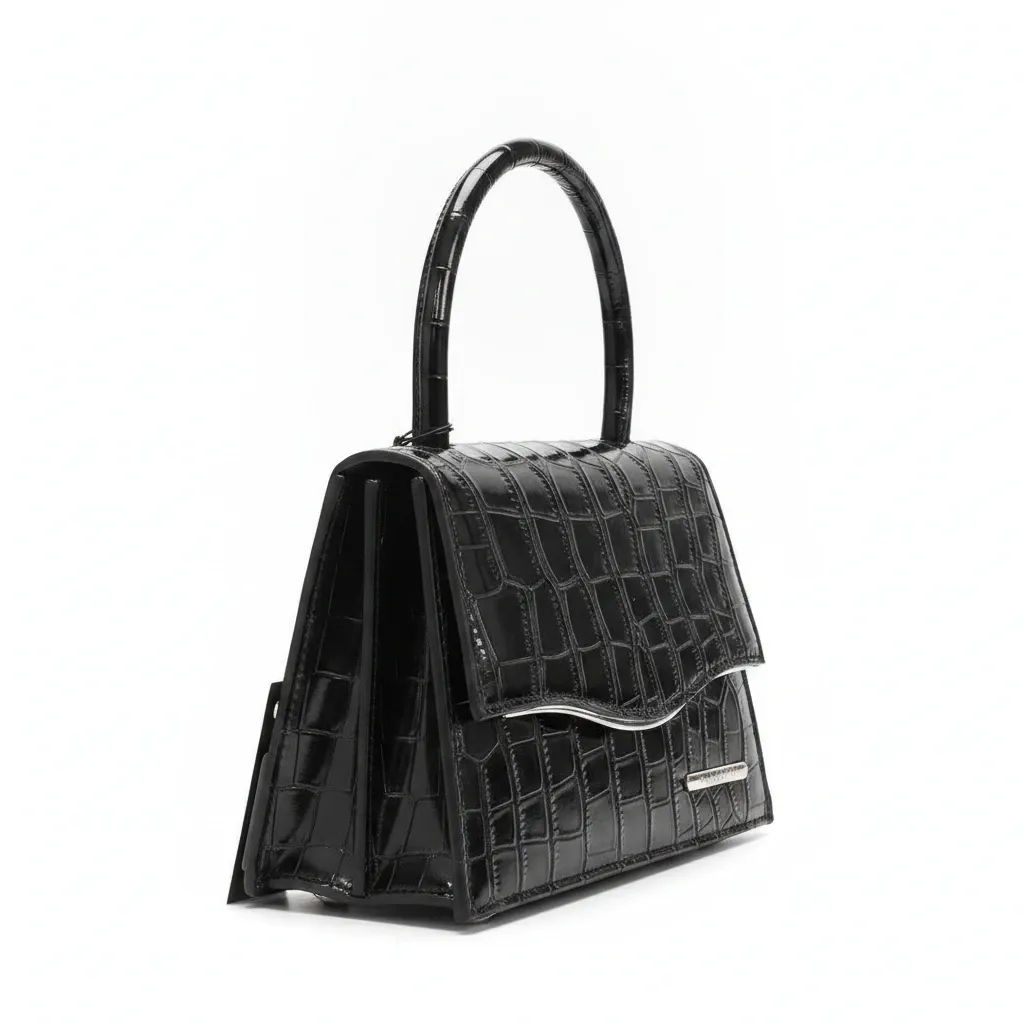 PLUSHH Women's Evening Handbag - Black Croc-Embossed Luxury / شنطة سهرة نسائية فاخرة من PLUSHH بنقشة التمساح الكلاسيكية باللون الأسود