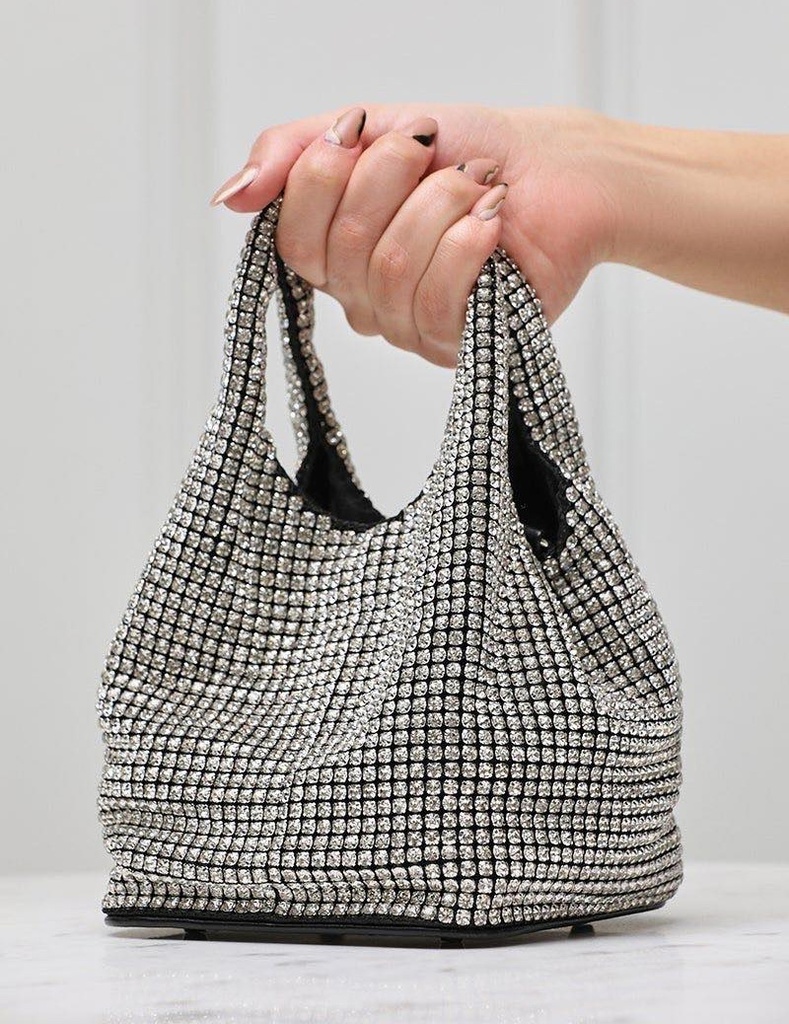 PLUSHH Women's Mini Crystal Embellished Handbag - Sparkling Silver / شنطة ميني كاجوال نسائية مرصعة بالكريستال الفضي اللامع من PLUSHH