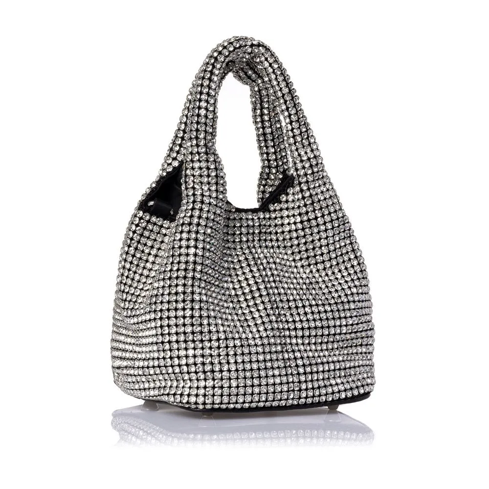 PLUSHH Women's Mini Crystal Embellished Handbag - Sparkling Silver / شنطة ميني كاجوال نسائية مرصعة بالكريستال الفضي اللامع من PLUSHH