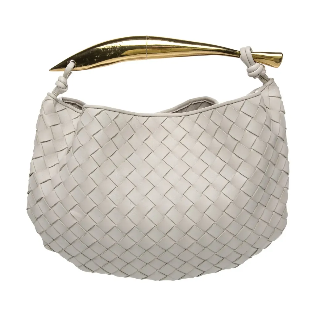 [B1957] Luxe Woven Bag with Sculpted Gold Handle