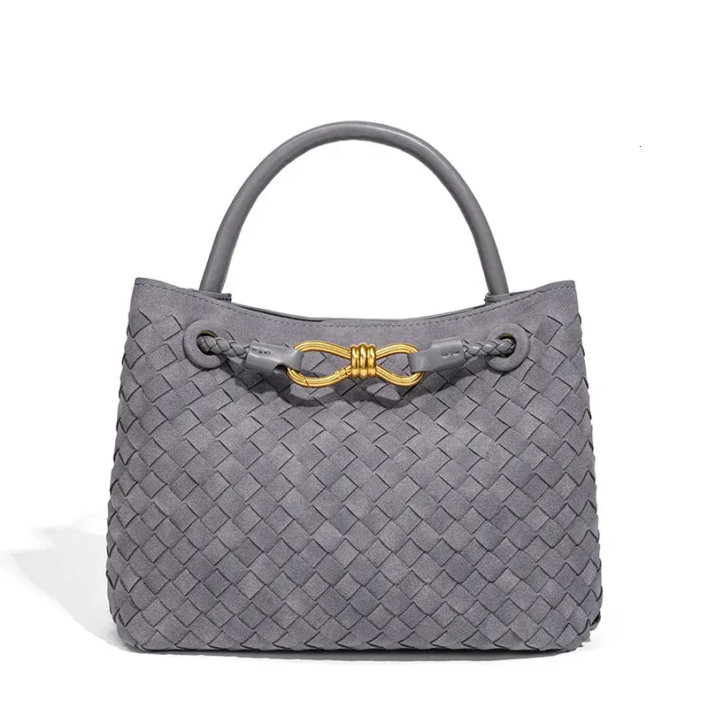 [SU10141] شنطة يد مجدولة بعقدة ذهبية (Grey)