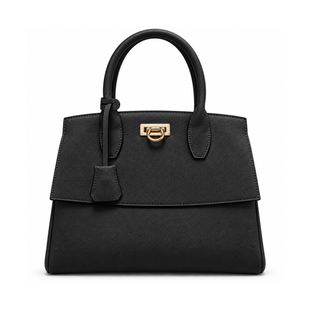 [JS-10119] Luxe Top Handle Bag with Gold Clasp (Black)