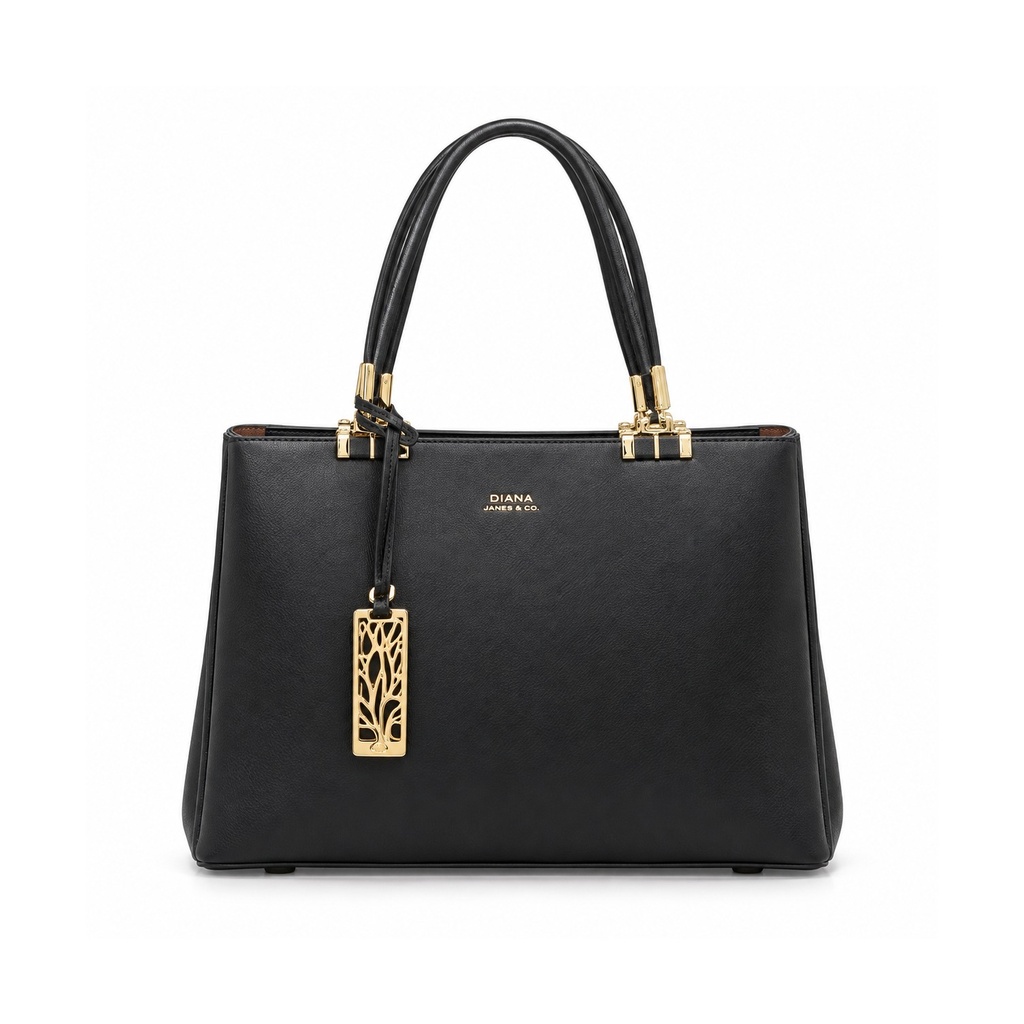 [K10538] شنطة يد عملية بتعليقة ذهبية (Black)