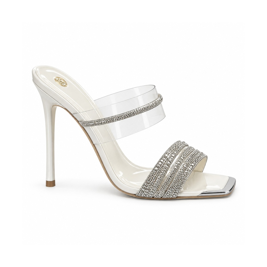 [A10742] Clear Strap High Heel Sandals (36, White)