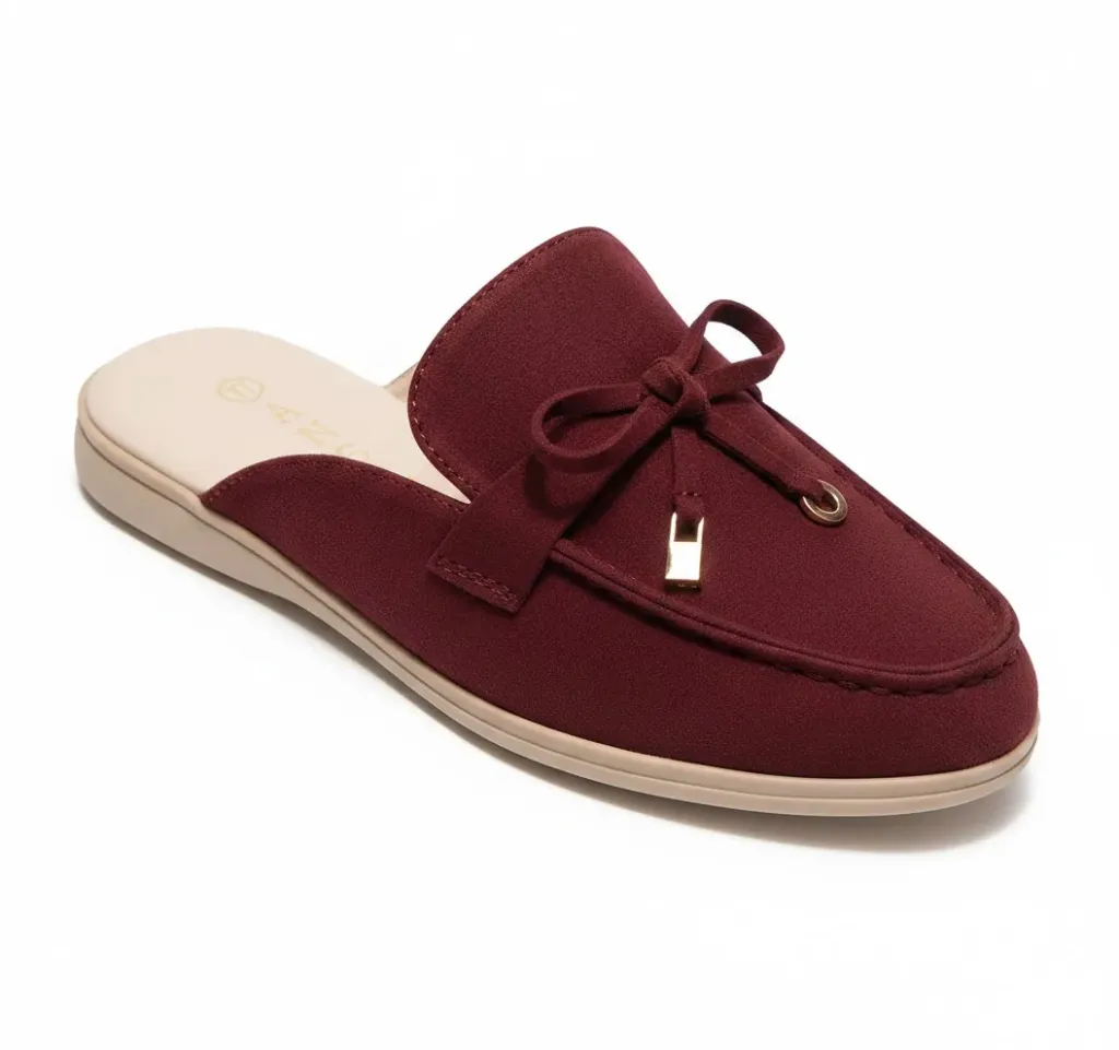 [A11641] Soft Flat Mules with Gold Bow (36)