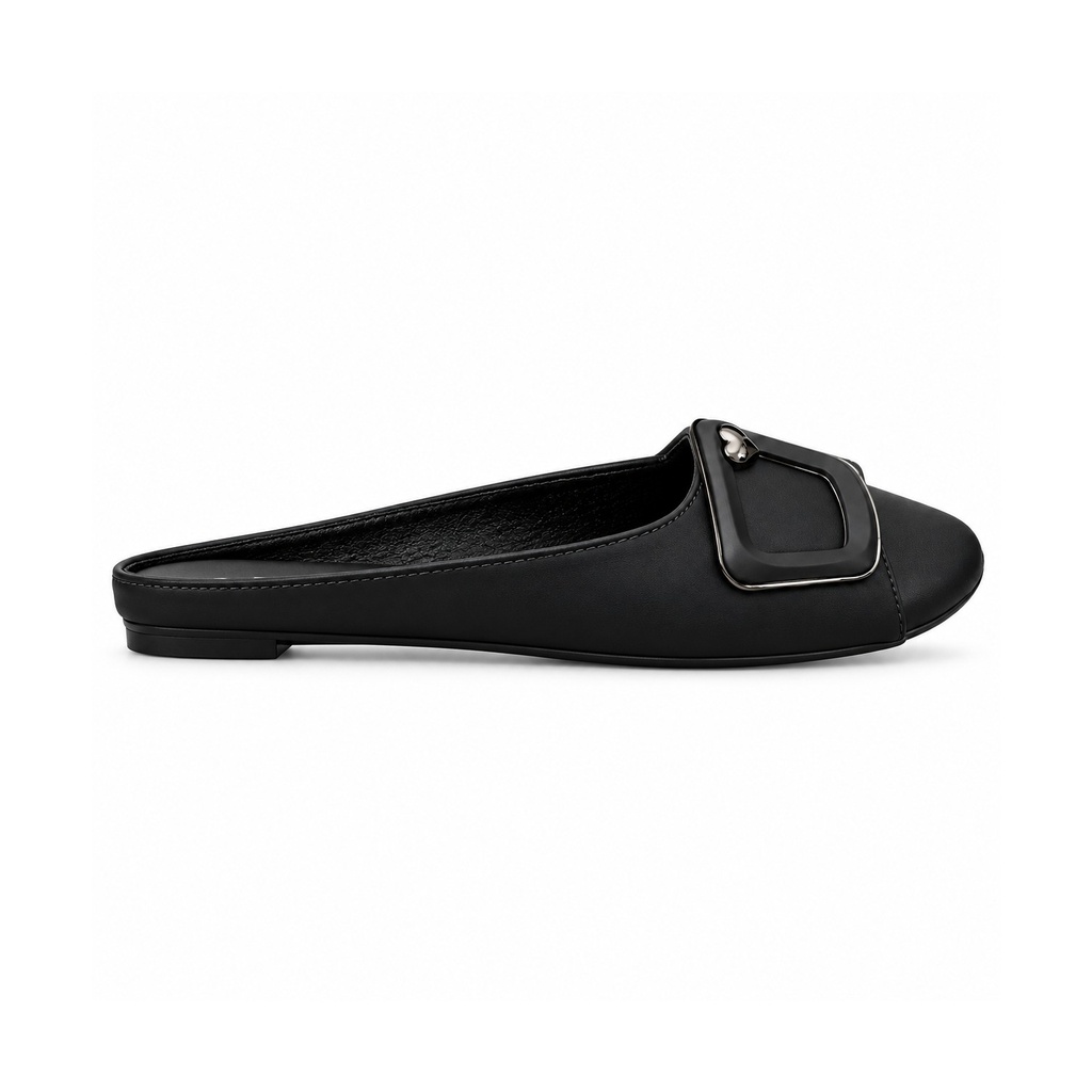 [L12796] Soft Flat Mules with Square Buckle (Black, 36)