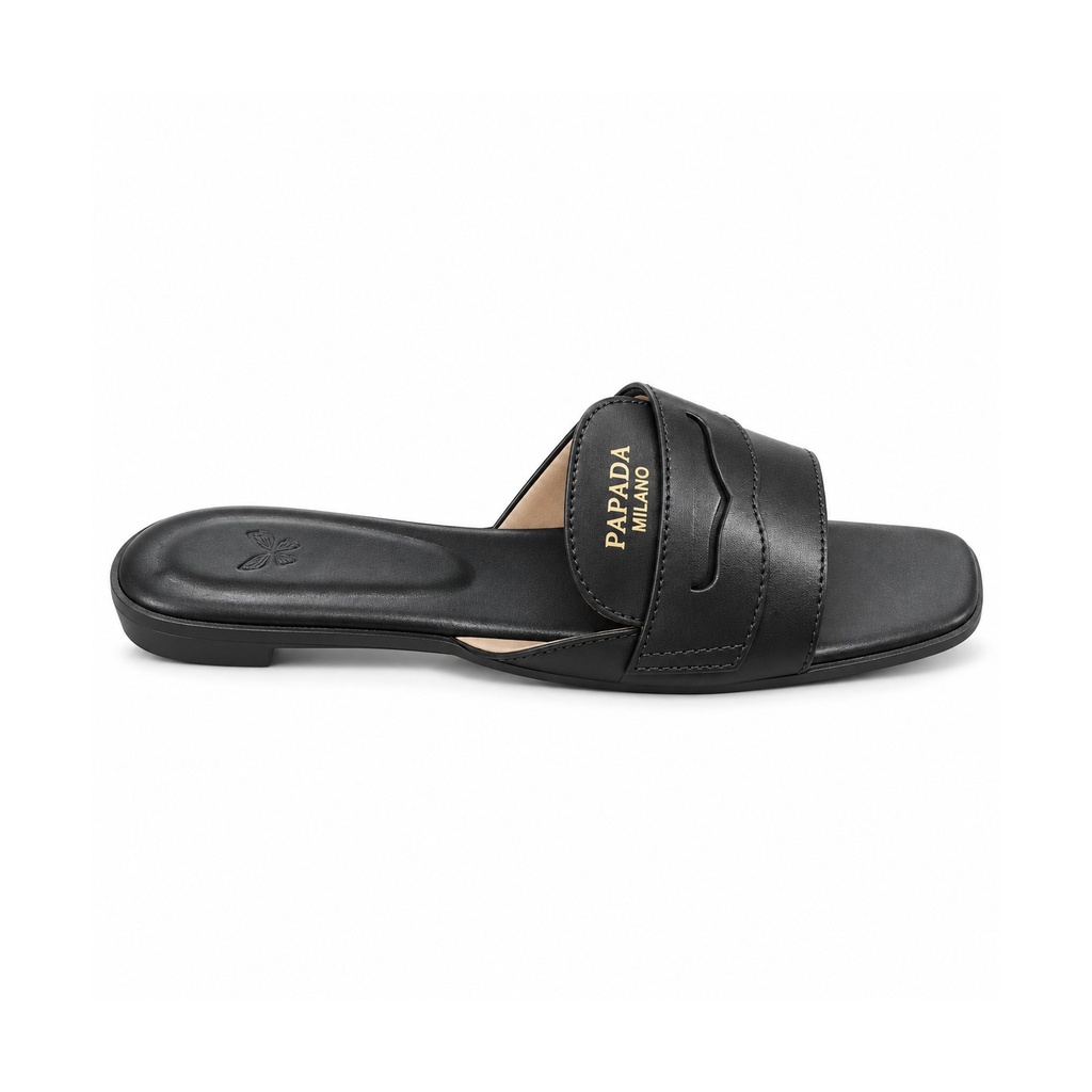 [L13135] Everyday Wide Strap Flat Slides (36, Black)