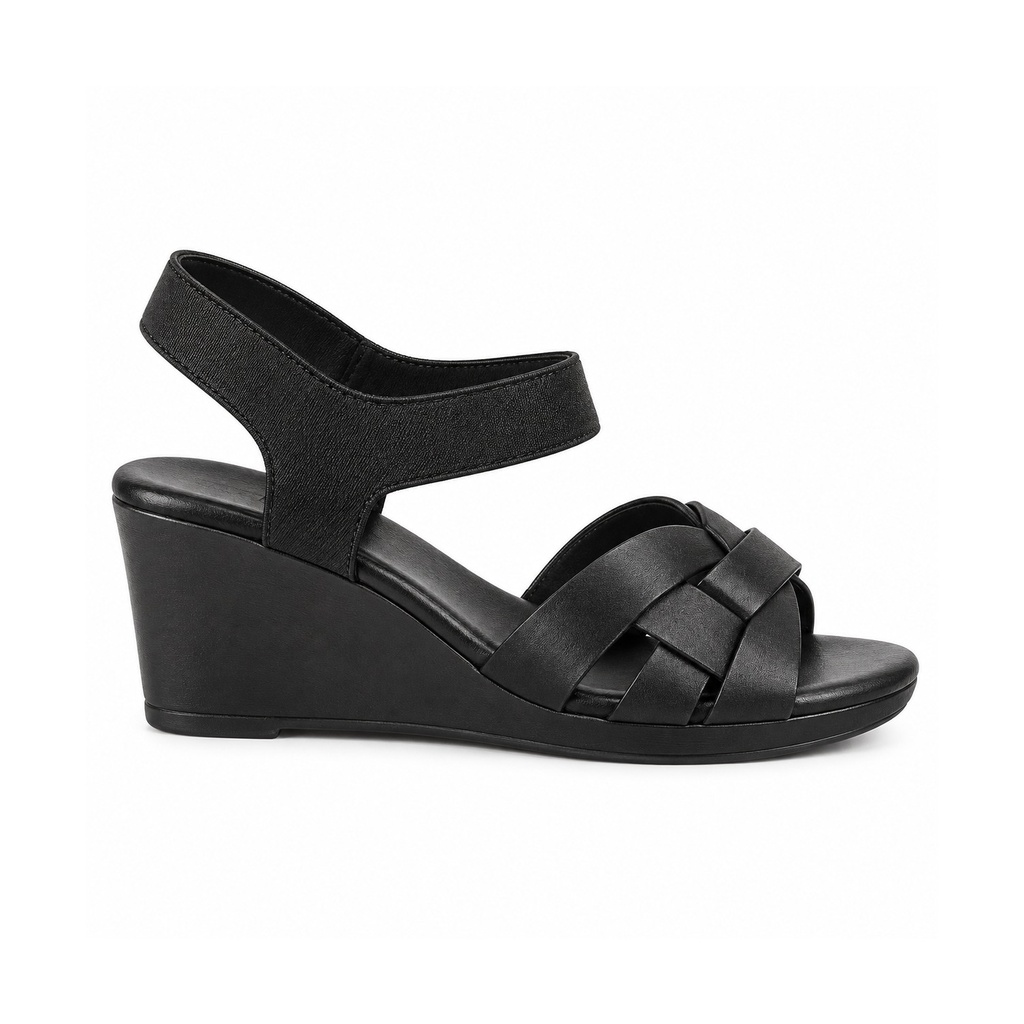 [L14350] Comfort Wedge Sandals with Elastic Strap (36, Black)