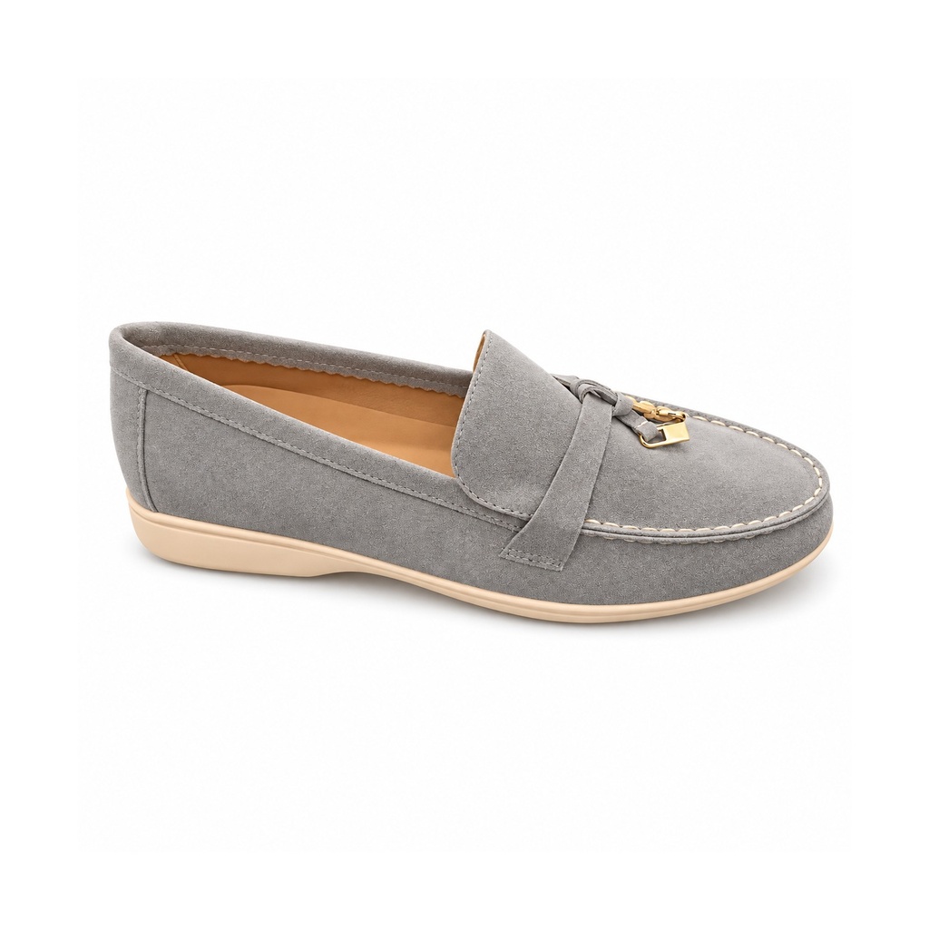 [L14406] Comfortable Grey Suede Look Loafers (36)