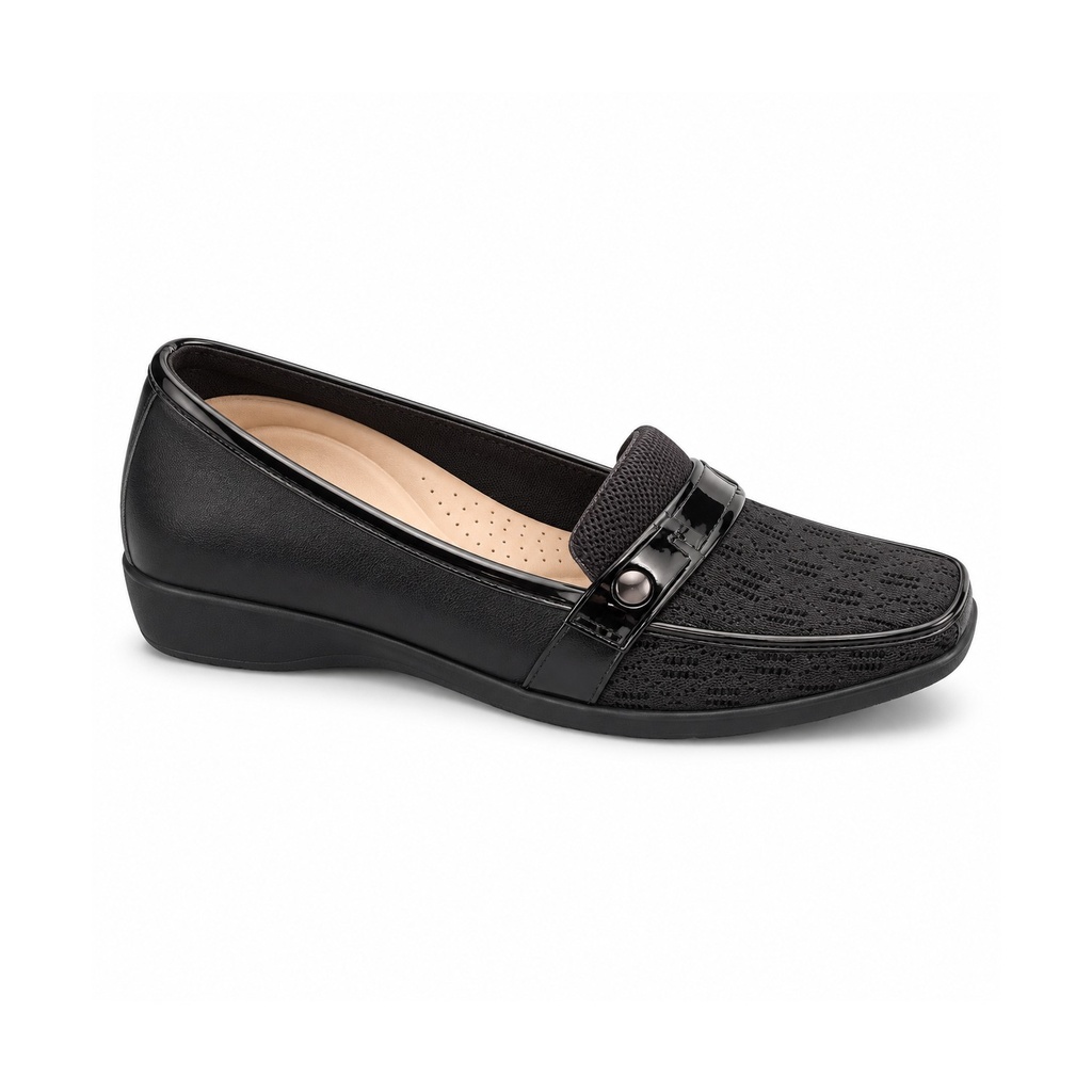 [L14509] Cushioned Knit Comfort Flats with Stud (Black, 37)