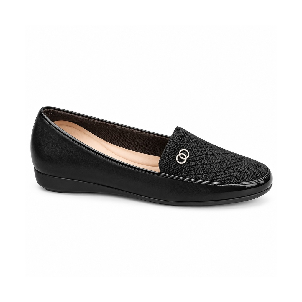 [L14527] Cushioned Knit Comfort Flats with Ring Detail (Black, 37)