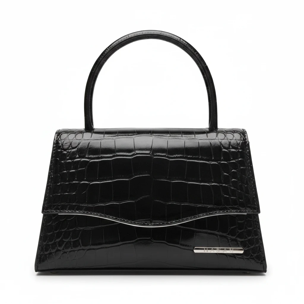 [23564] Black Croc Embossed Evening Bag